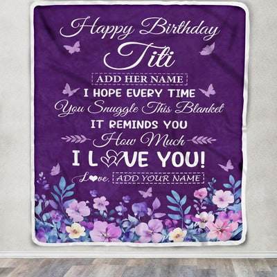 Personalized Happy Birthday Titi Birthday Gifts From Niece Nephew Blanket Purple Floral Unique Birthday Gifts Titi Gifts Customized Fleece Throw Blanket | teecentury