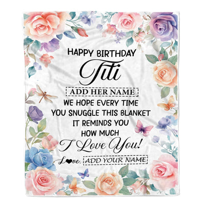 Personalized Happy Birthday Titi Gifts From Niece Nephew Blanket Butterfly Flower Present Birthday Gift For Titi Gifts Customized Fleece Throw Blanket | teecentury