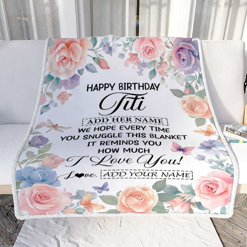 Personalized Happy Birthday Titi Gifts From Niece Nephew Blanket Butterfly Flower Present Birthday Gift For Titi Gifts Customized Fleece Throw Blanket | teecentury