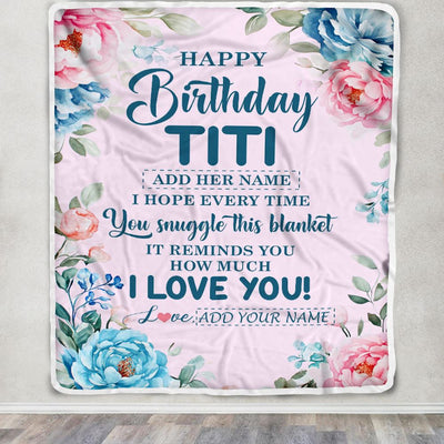 Personalized Happy Birthday Titi Gifts From Niece Nephew Blanket Floral Flower Birthday Gifts For Titi Gifts For Birthday Customized Fleece Throw Blanket | teecentury
