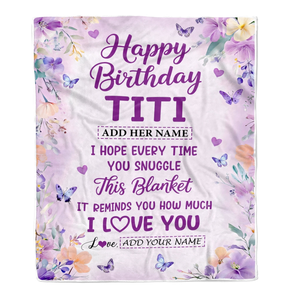 Personalized Happy Birthday Titi Gifts From Niece Nephew Blanket I Love You Purple Floral Birthday Gift Idea For Titi Gifts Customized Fleece Throw Blanket | teecentury