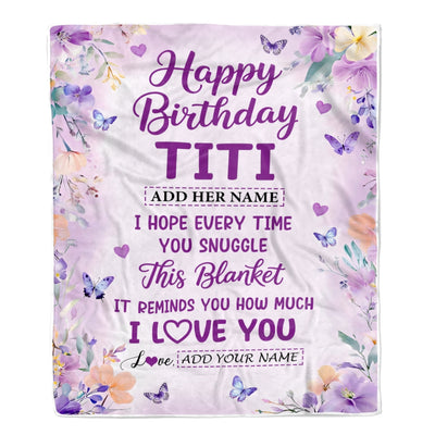 Personalized Happy Birthday Titi Gifts From Niece Nephew Blanket I Love You Purple Floral Birthday Gift Idea For Titi Gifts Customized Fleece Throw Blanket | teecentury
