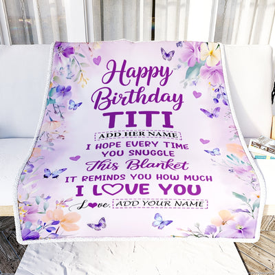 Personalized Happy Birthday Titi Gifts From Niece Nephew Blanket I Love You Purple Floral Birthday Gift Idea For Titi Gifts Customized Fleece Throw Blanket | teecentury