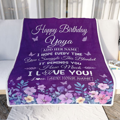 Personalized Happy Birthday Yaya Birthday Gifts From Kids Grandkids Blanket Purple Floral Unique Birthday Gifts Yaya Gifts Customized Fleece Throw Blanket | teecentury