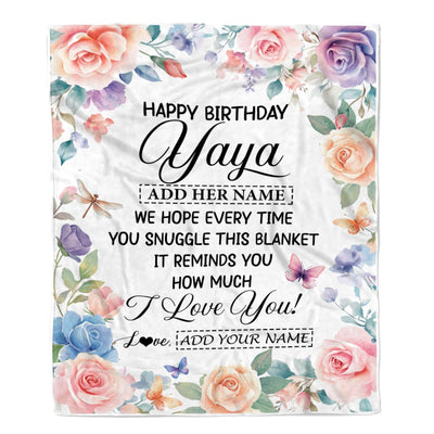 Personalized Happy Birthday Yaya Gifts From Kids Grandkids Blanket Butterfly Flower Present Birthday Gift For Yaya Gifts Customized Fleece Throw Blanket | teecentury