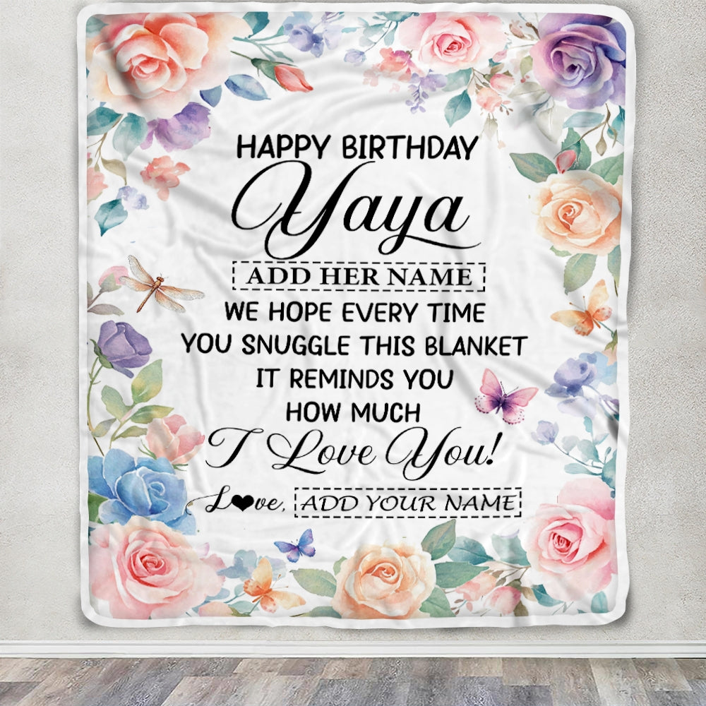 Personalized Happy Birthday Yaya Gifts From Kids Grandkids Blanket Butterfly Flower Present Birthday Gift For Yaya Gifts Customized Fleece Throw Blanket | teecentury