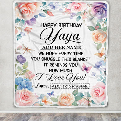 Personalized Happy Birthday Yaya Gifts From Kids Grandkids Blanket Butterfly Flower Present Birthday Gift For Yaya Gifts Customized Fleece Throw Blanket | teecentury