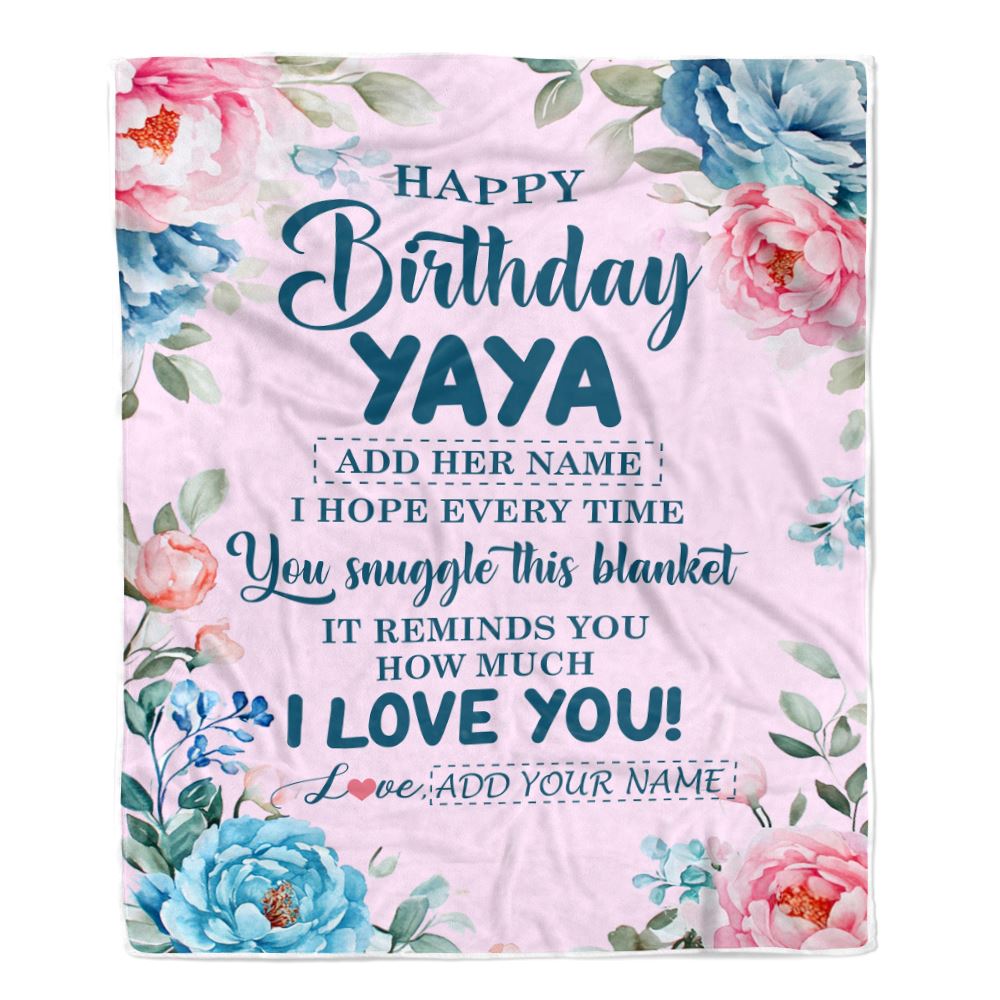 Personalized Happy Birthday Yaya Gifts From Kids Grandkids Blanket Floral Flower Birthday Gifts For Yaya Gifts For Birthday Customized Fleece Throw Blanket | teecentury