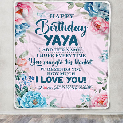 Personalized Happy Birthday Yaya Gifts From Kids Grandkids Blanket Floral Flower Birthday Gifts For Yaya Gifts For Birthday Customized Fleece Throw Blanket | teecentury