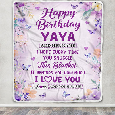 Personalized Happy Birthday Yaya Gifts From Kids Grandson Blanket I Love You Purple Floral Birthday Gift Idea For Yaya Gifts Customized Fleece Throw Blanket | teecentury