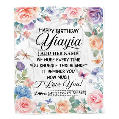 Personalized Happy Birthday Yiayia Gifts From Granddaughter Blanket Butterfly Flower Present Birthday Gift For Yiayia Gifts Customized Fleece Throw Blanket | teecentury
