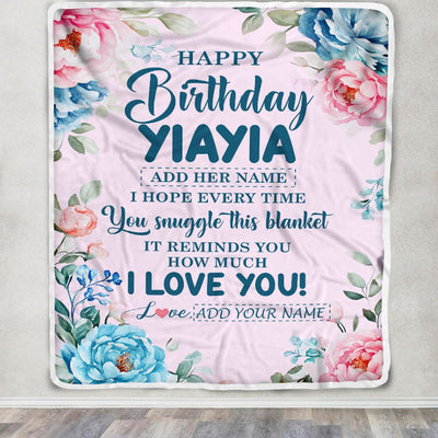 Personalized Happy Birthday Yiayia Gifts From Granddaughter Blanket Floral Flower Birthday Gifts For Yiayia Gifts For Birthday Customized Fleece Throw Blanket | teecentury