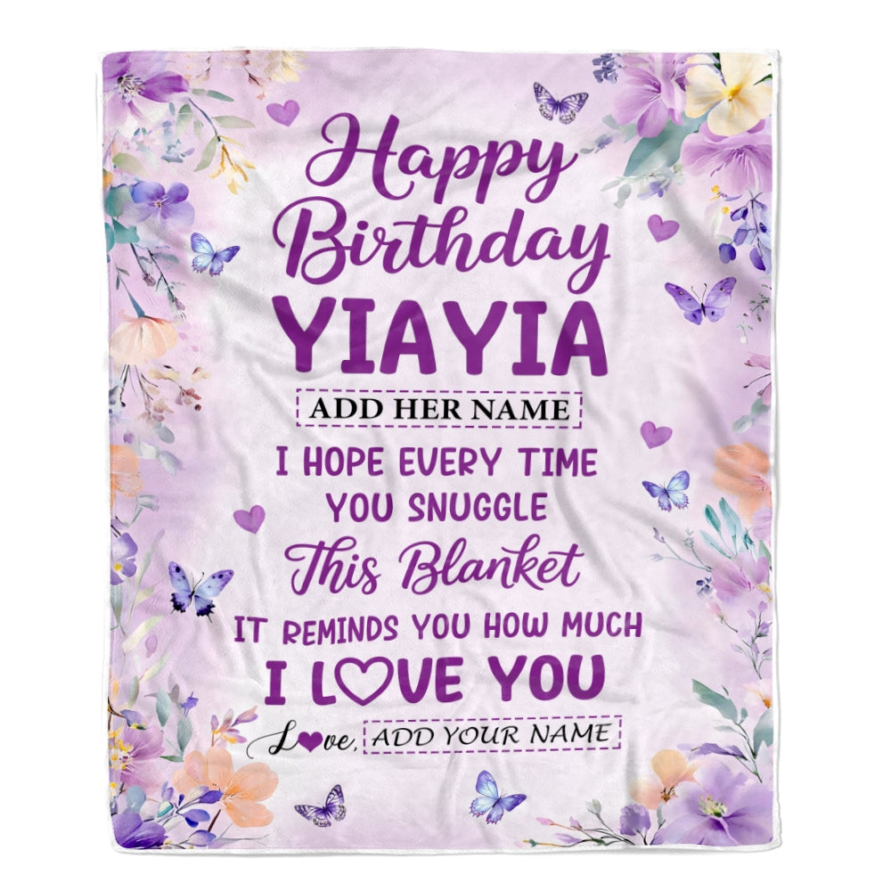 Personalized Happy Birthday Yiayia Gifts From Granddaughter Blanket I Love You Purple Floral Birthday Gift Idea For Yiayia Gifts Customized Fleece Blanket | teecentury