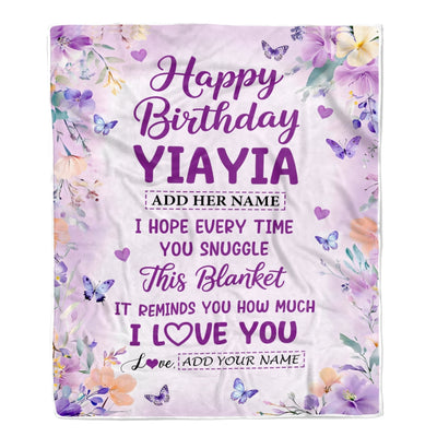 Personalized Happy Birthday Yiayia Gifts From Granddaughter Blanket I Love You Purple Floral Birthday Gift Idea For Yiayia Gifts Customized Fleece Blanket | teecentury