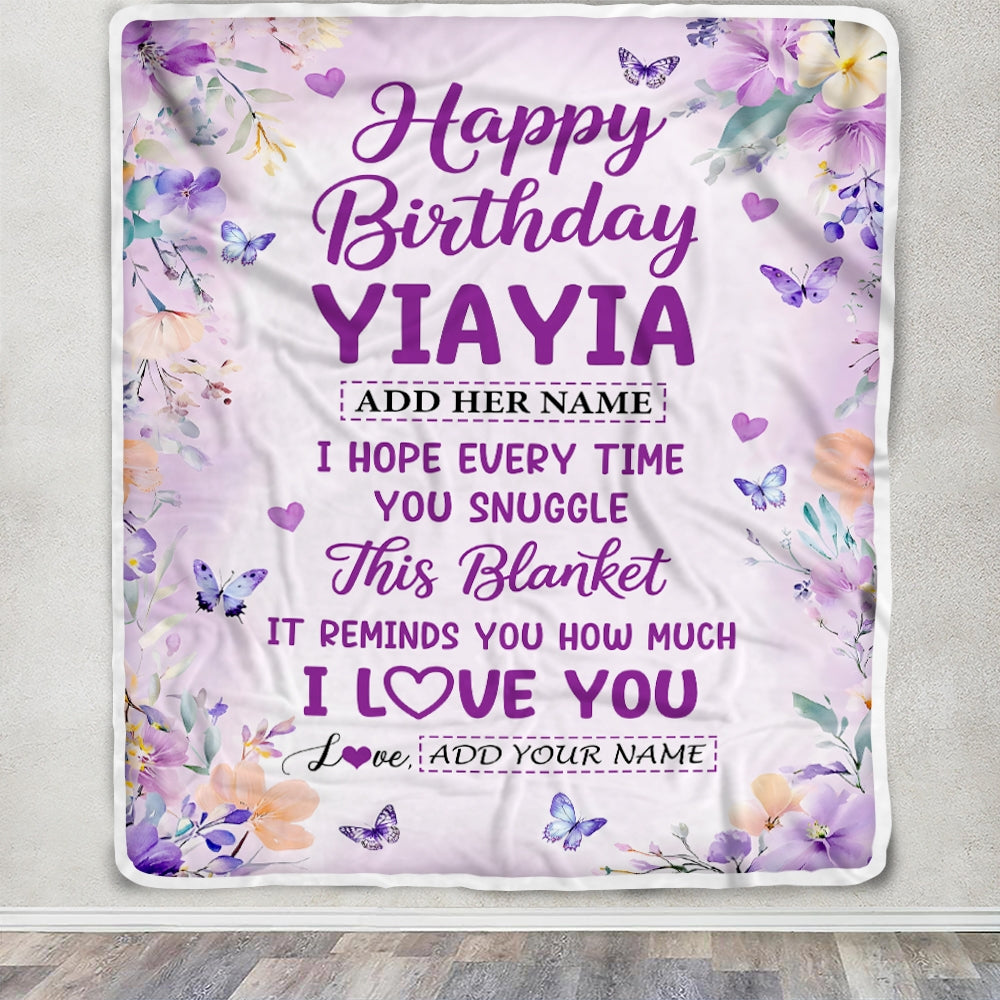 Personalized Happy Birthday Yiayia Gifts From Granddaughter Blanket I Love You Purple Floral Birthday Gift Idea For Yiayia Gifts Customized Fleece Blanket | teecentury