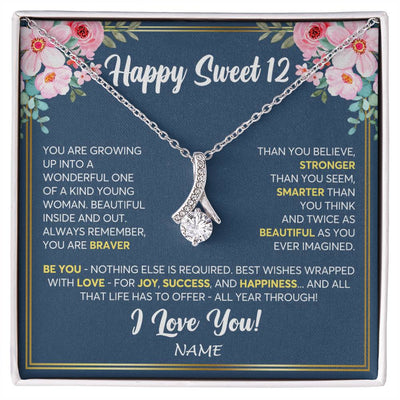 Alluring Beauty Necklace 14K White Gold Finish | Personalized Happy Sweet 12 For Girls Necklace Sweet Twelve 12th Birthday Gifts For 12 Twelve Old For Girl Niece Daughter Customized Gift Box Message Card | teecentury