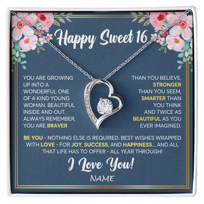 Forever Love Necklace 14K White Gold Finish | Personalized Happy Sweet 16 For Girls Necklace Sweet Sixteen 16th Birthday Gifts For 16 Sixteen Old For Girl Niece Daughter Customized Gift Box Message Card | teecentury