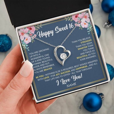 Forever Love Necklace 14K White Gold Finish | Personalized Happy Sweet 16 For Girls Necklace Sweet Sixteen 16th Birthday Gifts For 16 Sixteen Old For Girl Niece Daughter Customized Gift Box Message Card | teecentury
