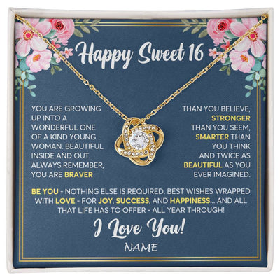 Love Knot Necklace 18K Yellow Gold Finish | Personalized Happy Sweet 16 For Girls Necklace Sweet Sixteen 16th Birthday Gifts For 16 Sixteen Old For Girl Niece Daughter Customized Gift Box Message Card | teecentury