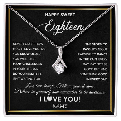 Alluring Beauty Necklace 14K White Gold Finish | Personalized Happy Sweet Eighteen Necklace Sweet 18 Gifts For Girls Birthday Jewelry 18 Eighteen Old Niece Daughter From Mom Dad Customized Gift Box Message Card | teecentury