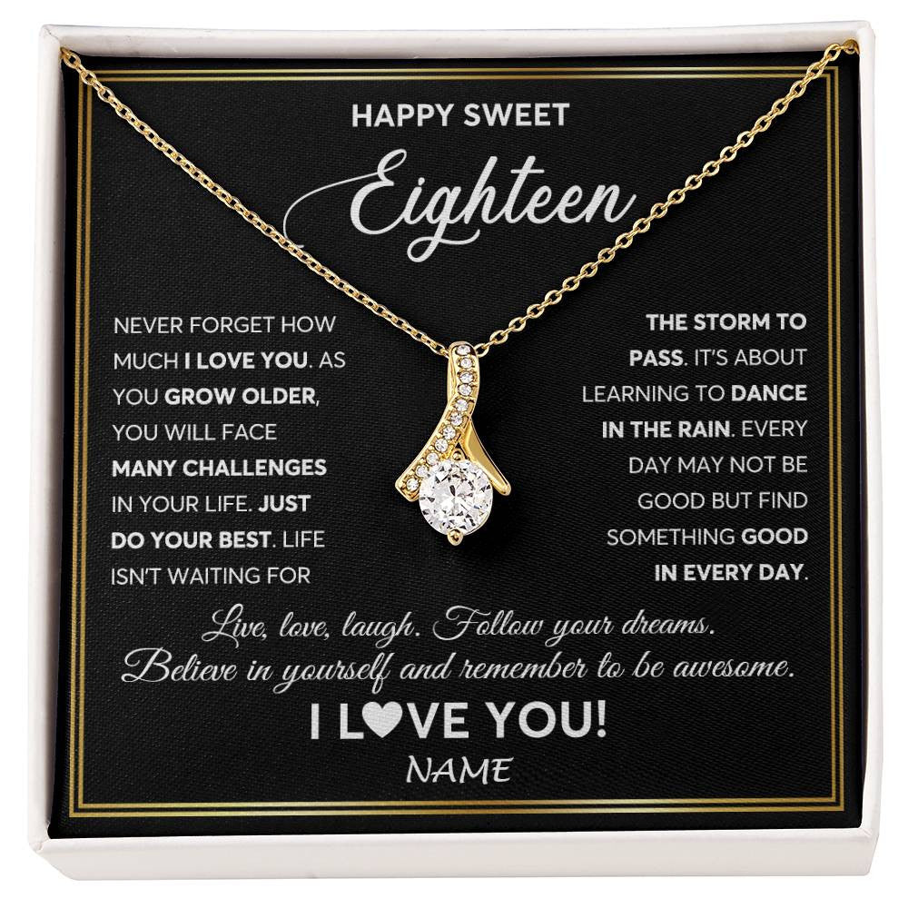 Alluring Beauty Necklace 18K Yellow Gold Finish | Personalized Happy Sweet Eighteen Necklace Sweet 18 Gifts For Girls Birthday Jewelry 18 Eighteen Old Niece Daughter From Mom Dad Customized Gift Box Message Card | teecentury