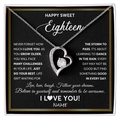 Forever Love Necklace 14K White Gold Finish | Personalized Happy Sweet Eighteen Necklace Sweet 18 Gifts For Girls Birthday Jewelry 18 Eighteen Old Niece Daughter From Mom Dad Customized Gift Box Message Card | teecentury