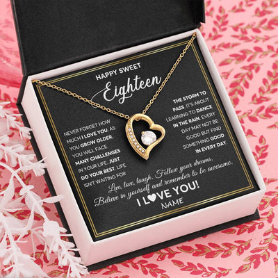 Forever Love Necklace 18K Yellow Gold Finish | Personalized Happy Sweet Eighteen Necklace Sweet 18 Gifts For Girls Birthday Jewelry 18 Eighteen Old Niece Daughter From Mom Dad Customized Gift Box Message Card | teecentury