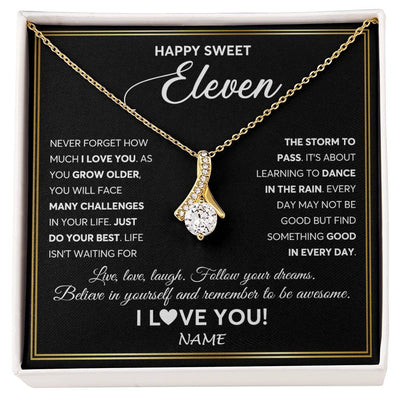 Alluring Beauty Necklace 18K Yellow Gold Finish | Personalized Happy Sweet Eleven Necklace Sweet 11 Gifts For Girls Birthday Jewelry 11 Eleven Old Niece Daughter From Mom Dad Customized Gift Box Message Card | teecentury