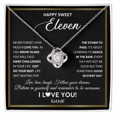 Love Knot Necklace 14K White Gold Finish | Personalized Happy Sweet Eleven Necklace Sweet 11 Gifts For Girls Birthday Jewelry 11 Eleven Old Niece Daughter From Mom Dad Customized Gift Box Message Card | teecentury