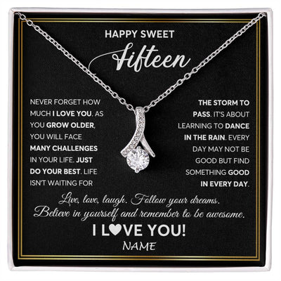 Alluring Beauty Necklace 14K White Gold Finish | Personalized Happy Sweet Fifteen Necklace Sweet 15 Gifts For Girls Birthday Jewelry 15 Fifteen Old Niece Daughter From Mom Dad Customized Gift Box Message Card | teecentury