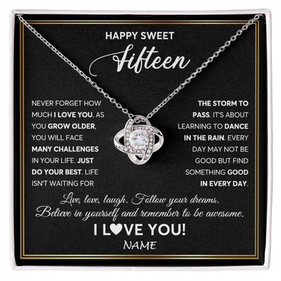 Love Knot Necklace 14K White Gold Finish | Personalized Happy Sweet Fifteen Necklace Sweet 15 Gifts For Girls Birthday Jewelry 15 Fifteen Old Niece Daughter From Mom Dad Customized Gift Box Message Card | teecentury