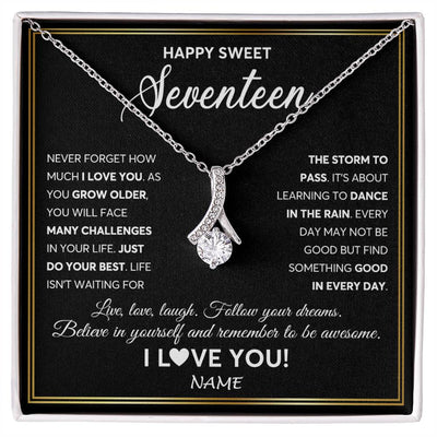 Alluring Beauty Necklace 14K White Gold Finish | Personalized Happy Sweet Seventeen Necklace Sweet 17 Gifts For Girls Birthday Jewelry 17 Seventeen Old Niece Daughter From Mom Dad Customized Gift Box Message Card | teecentury