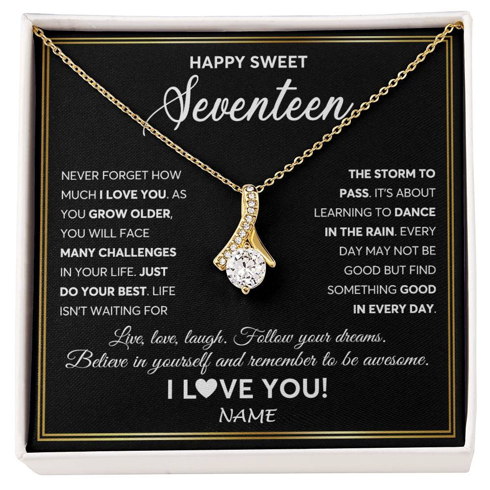 Alluring Beauty Necklace 18K Yellow Gold Finish | Personalized Happy Sweet Seventeen Necklace Sweet 17 Gifts For Girls Birthday Jewelry 17 Seventeen Old Niece Daughter From Mom Dad Customized Gift Box Message Card | teecentury