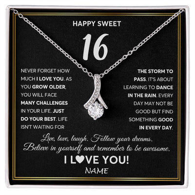 Alluring Beauty Necklace 14K White Gold Finish | Personalized Happy Sweet Sixteen Necklace Sweet 16 Gifts For Girls Birthday Jewelry 16 Sixteen Old Niece Daughter From Mom Dad Customized Gift Box Message Card | teecentury
