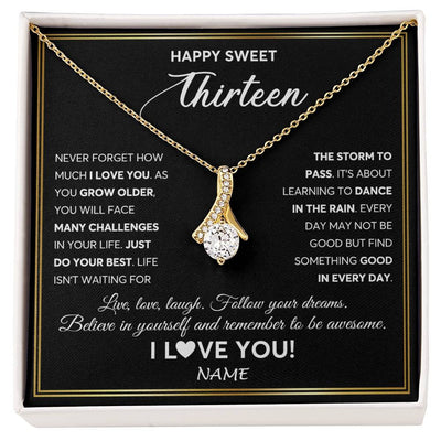 Alluring Beauty Necklace 18K Yellow Gold Finish | Personalized Happy Sweet Thirteen Necklace Sweet 13 Gifts For Girls Birthday Jewelry 13 Thirteen Old Niece Daughter From Mom Dad Customized Gift Box Message Card | teecentury