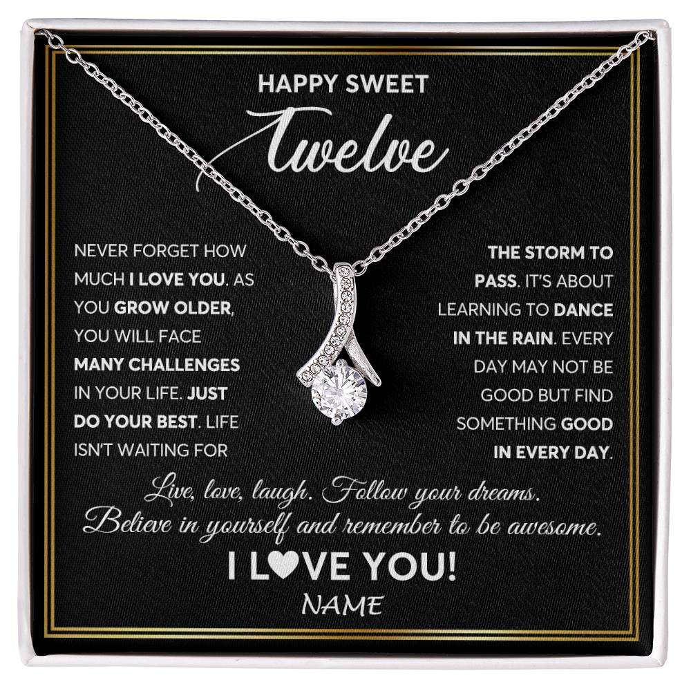 Alluring Beauty Necklace 14K White Gold Finish | Personalized Happy Sweet Twelve Necklace Sweet 12 Gifts For Girls Birthday Jewelry 12 Twelve Old Niece Daughter From Mom Dad Customized Gift Box Message Card | teecentury