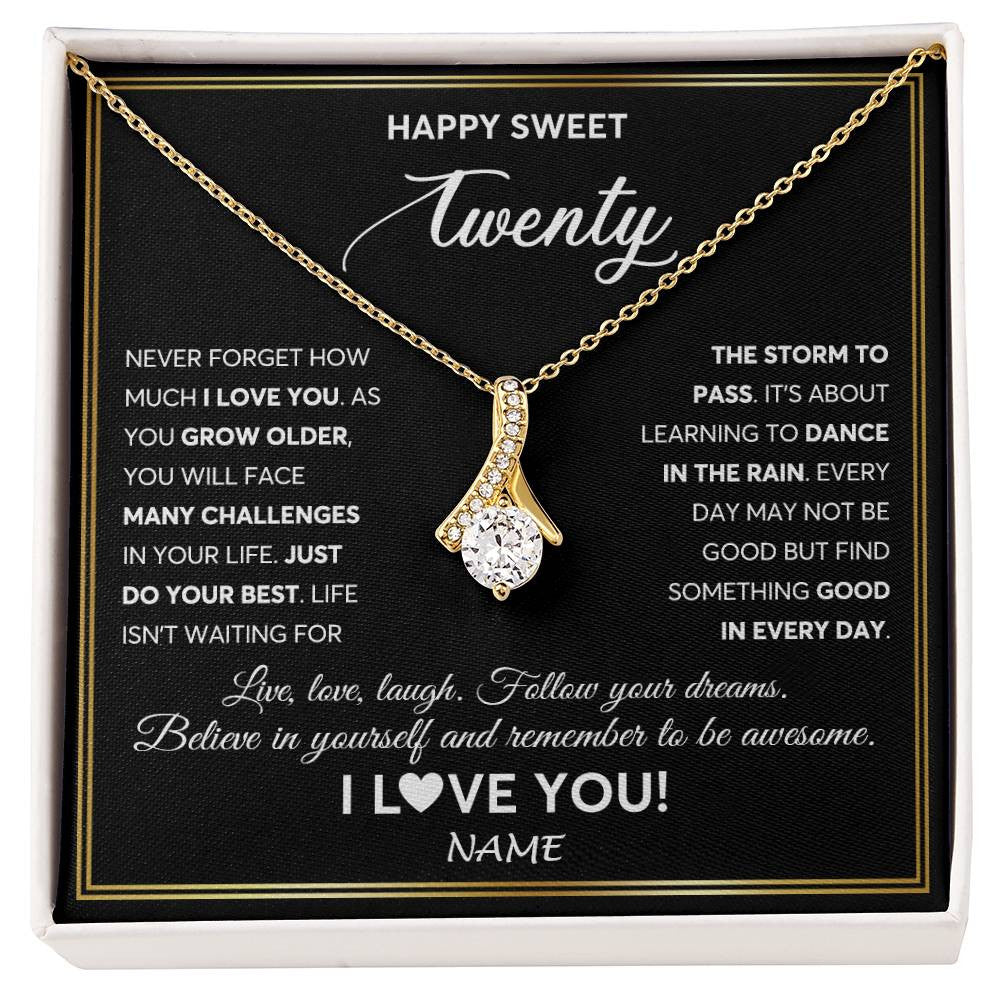 Alluring Beauty Necklace 18K Yellow Gold Finish | Personalized Happy Sweet Twenty Necklace Sweet 20 Gifts For Girls Birthday Jewelry 20 Twenty Old Niece Daughter From Mom Dad Customized Gift Box Message Card | teecentury