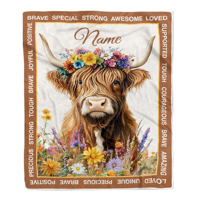 Personalized Highland Cow Blanket Gifts For Women Christmas Cute Cow Lovers Print Theme Gifts For Girls Women Daughter Birthday Custom Fleece Throw Blanket | teecentury