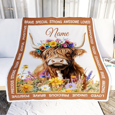 Personalized Highland Cow Blanket Gifts For Women Christmas Cute Cow Lovers Print Theme Gifts For Girls Women Daughter Birthday Custom Fleece Throw Blanket | teecentury