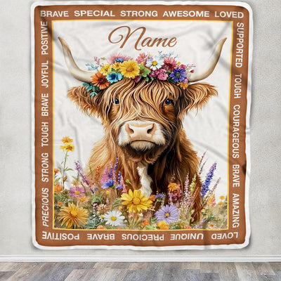 Personalized Highland Cow Blanket Gifts For Women Christmas Cute Cow Lovers Print Theme Gifts For Girls Women Daughter Birthday Custom Fleece Throw Blanket | teecentury
