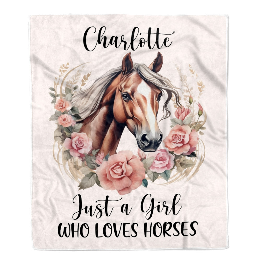 Personalized Horse Blanket Just A Girl Who Loves Horses Flower Floral For Daughter Girl Women Birthday Graduation Christmas Customized Fleece Blanket Blanket | Teecentury.com