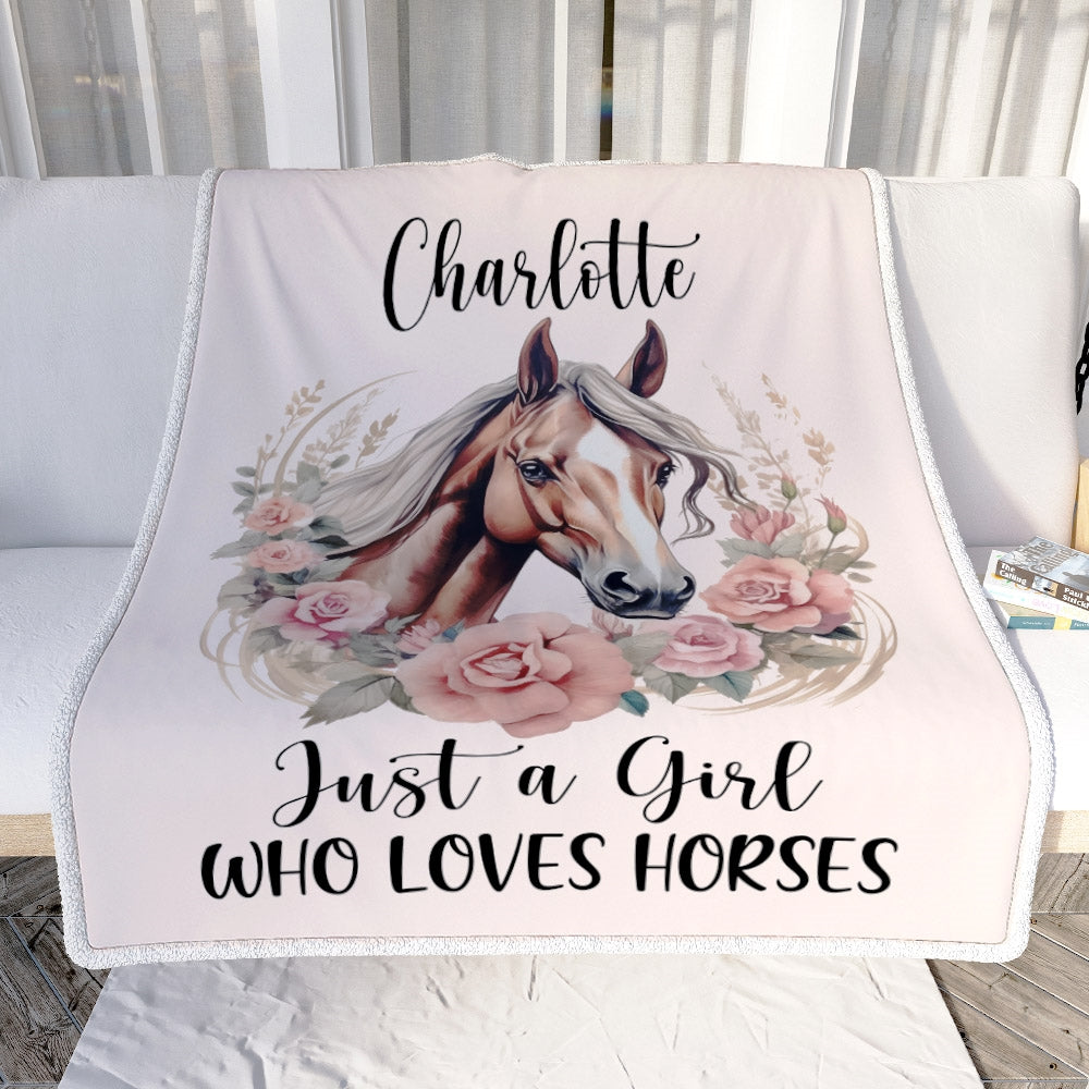 Personalized Horse Blanket Just A Girl Who Loves Horses Flower Floral Teecentury