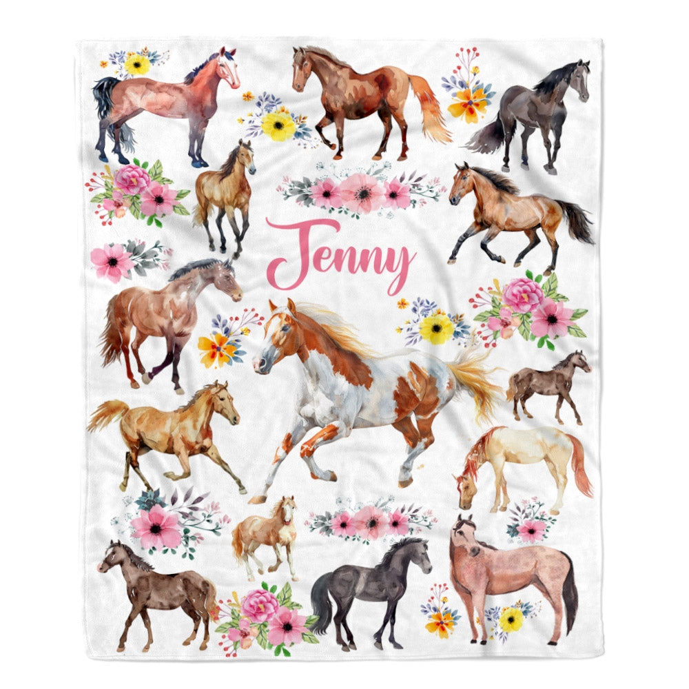 Personalized Horse For Girl Blanket Loves Horses Flower Floral For Daughter Women Birthday Graduation Christmas Customized Fleece Blanket Blanket | Teecentury.com