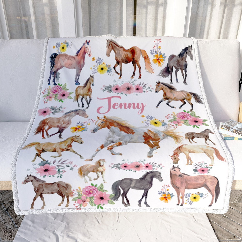 Personalized Horse For Girl Blanket Loves Horses Flower Floral For Daughter Women Birthday Graduation Christmas Customized Fleece Blanket Blanket | Teecentury.com
