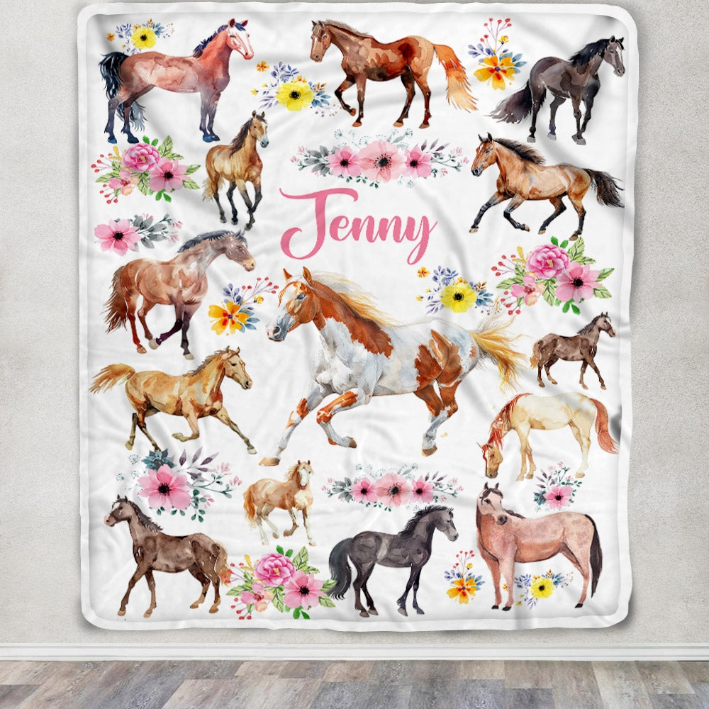 Personalized Horse For Girl Blanket Loves Horses Flower Floral For Daughter Women Birthday Graduation Christmas Customized Fleece Blanket Blanket | Teecentury.com