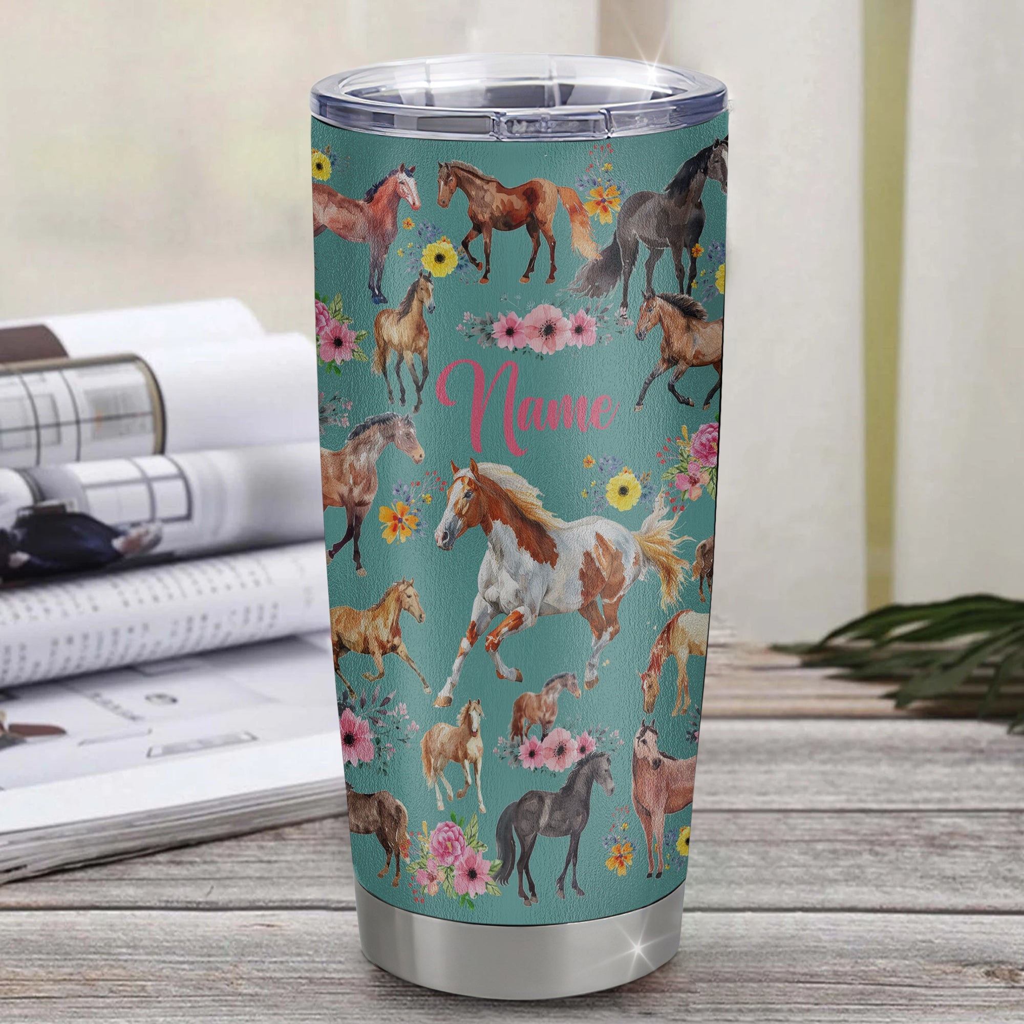 Personalized Horse For Girl Tumbler Loves Horses Flower Floral For Daughter Niece Women Birthday Graduation Thanksgiving Christmas Travel Mug | teecentury