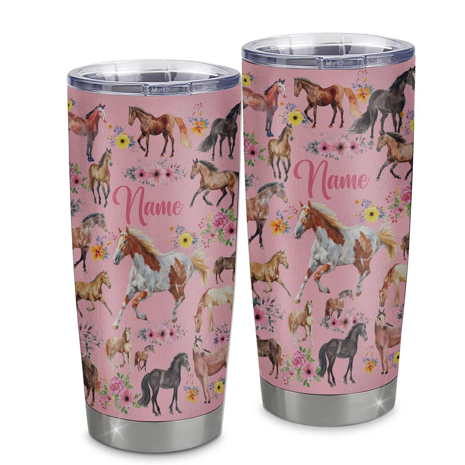 Personalized Horse Tumbler For Girl Kid Loves Horses Flower Floral Women For Daughter Niece Granddaughter Birthday Graduation Thanksgiving Christmas Travel Mug | teecentury
