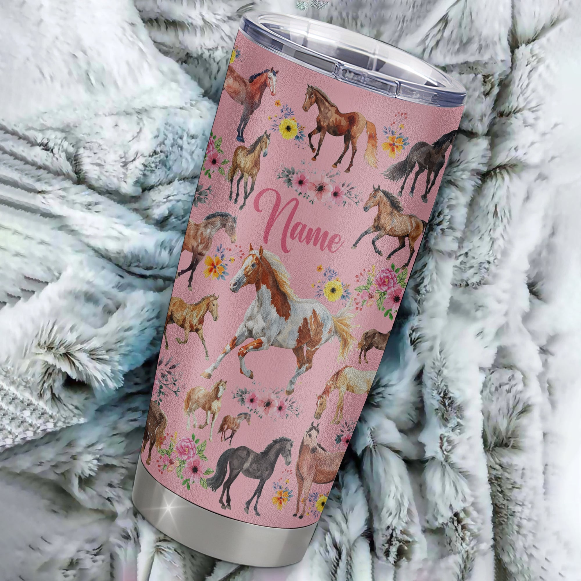 Personalized Horse Tumbler For Girl Kid Loves Horses Flower Floral Women For Daughter Niece Granddaughter Birthday Graduation Thanksgiving Christmas Travel Mug | teecentury