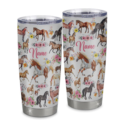 Personalized Horse Tumbler For Girl Kid Women Loves Horses Flower Floral For Daughter Niece Granddaughter Birthday Graduation Thanksgiving Christmas Travel Mug | teecentury