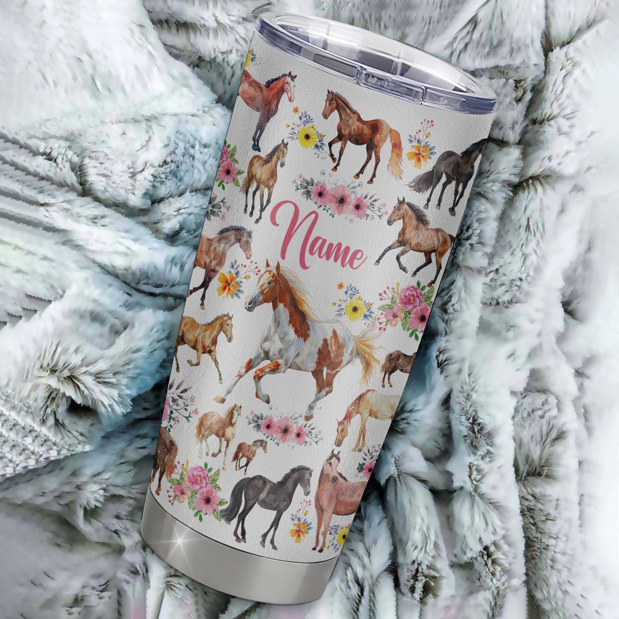 Personalized Horse Tumbler For Girl Kid Women Loves Horses Flower Floral For Daughter Niece Granddaughter Birthday Graduation Thanksgiving Christmas Travel Mug | teecentury
